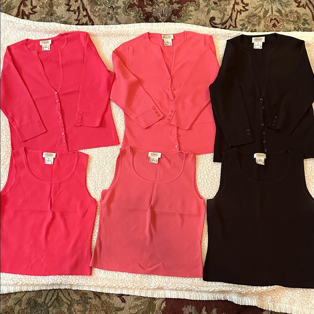 Lot of 3 Talbots cardigan/tank top sets - Pink, Peach, Brown